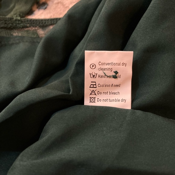 C01 Chiffon Button Up Shirt Swiss Polka Dot Top Dark Green Long Sleeve Sz 2XL - Picture 2 of 9